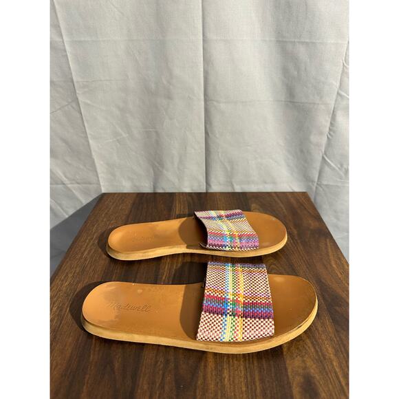Madewell Sandals Womens 8 Colorful Maddie Slide Flat Casual Woven Rainbow Plaid - Picture 2 of 6